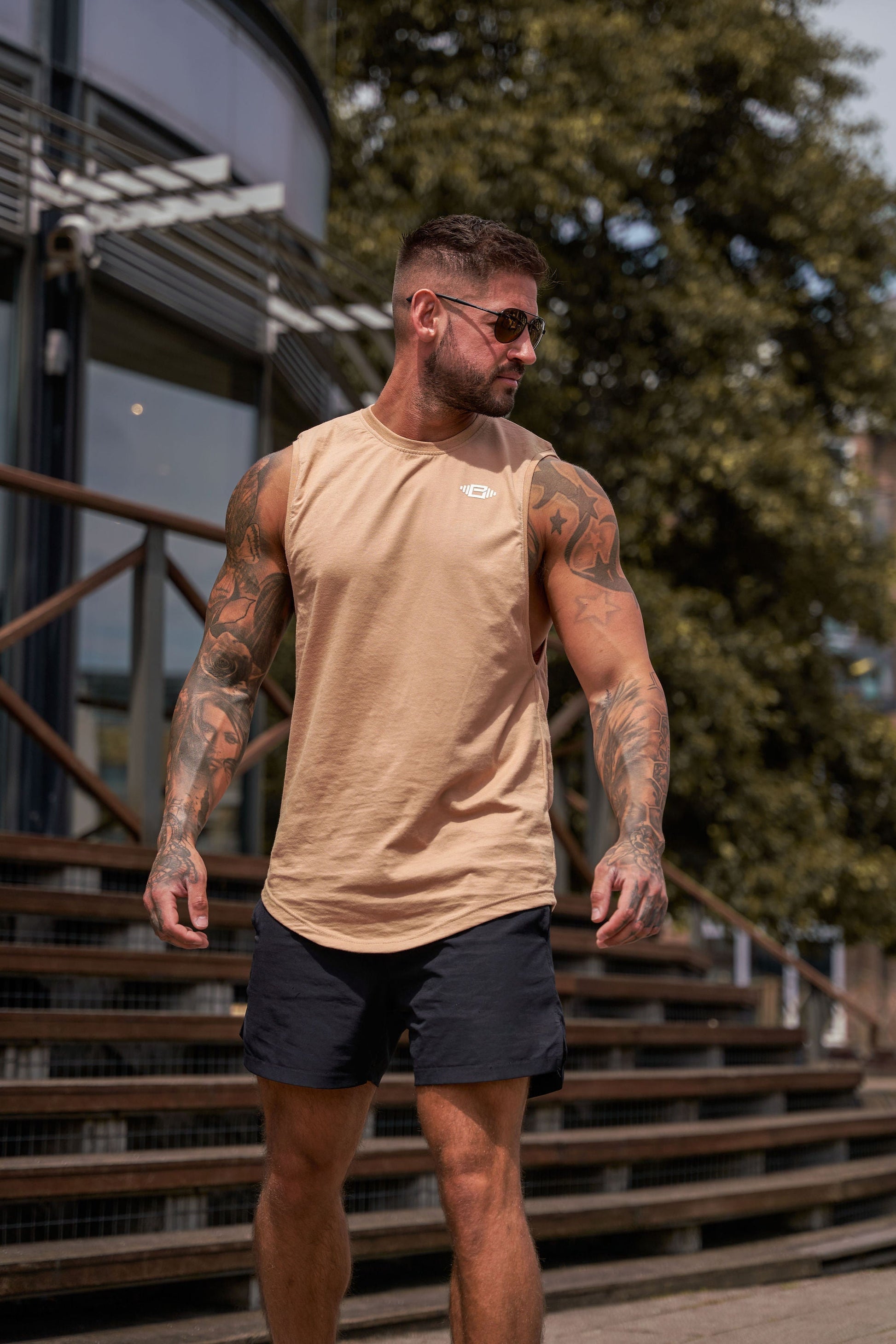 Buzz Physique Destiny Sleeveless T-Shirt - Tan - Premium  from Buzz Physique - Just $10.95! Shop now at Buzz Physique