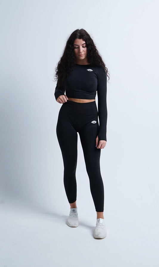 BuzzPhysique Roma Seamless Long Sleeve Crop Top - Black - Premium  from Buzz Physique - Just $22.00! Shop now at Buzz Physique